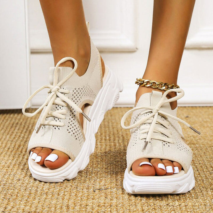 Claire | Sophisticated Chunky Platform Sandals with Lace-Up Knit Design