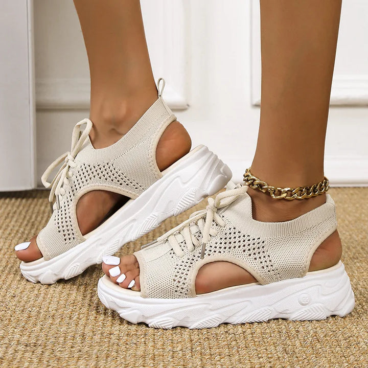 Claire | Sophisticated Chunky Platform Sandals with Lace-Up Knit Design