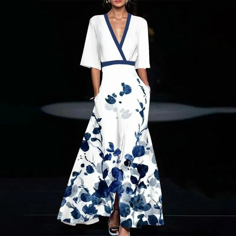 Claire | Sophisticated Floral Print Cocktail Maxi Dress