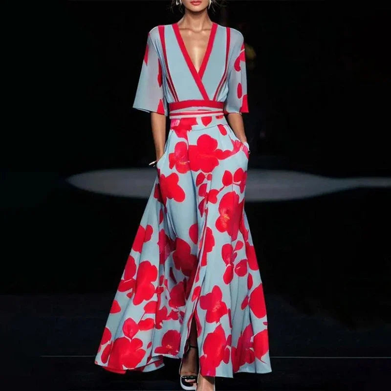 Claire | Sophisticated Floral Print Cocktail Maxi Dress