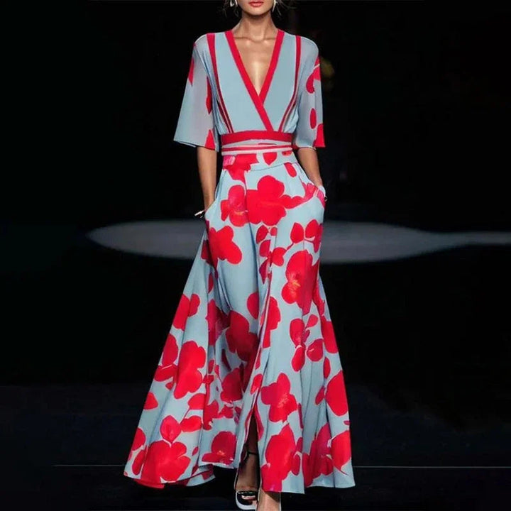 Claire | Sophisticated Floral Print Cocktail Maxi Dress