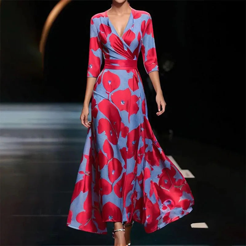 Claire | Sophisticated Floral Print Cocktail Maxi Dress