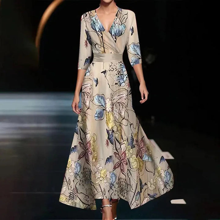 Claire | Sophisticated Floral Print Cocktail Maxi Dress
