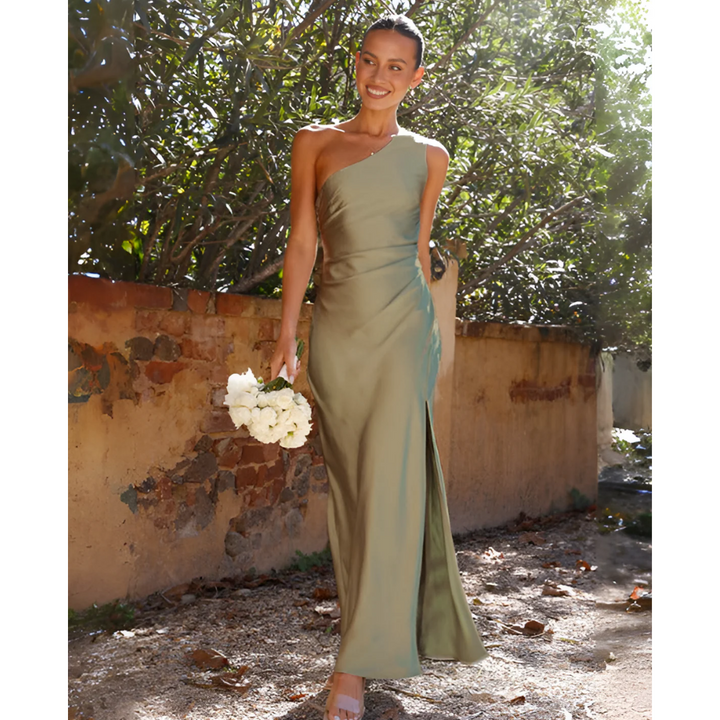 Daisy | Chic One Shoulder Satin Races Dress with Side Slit