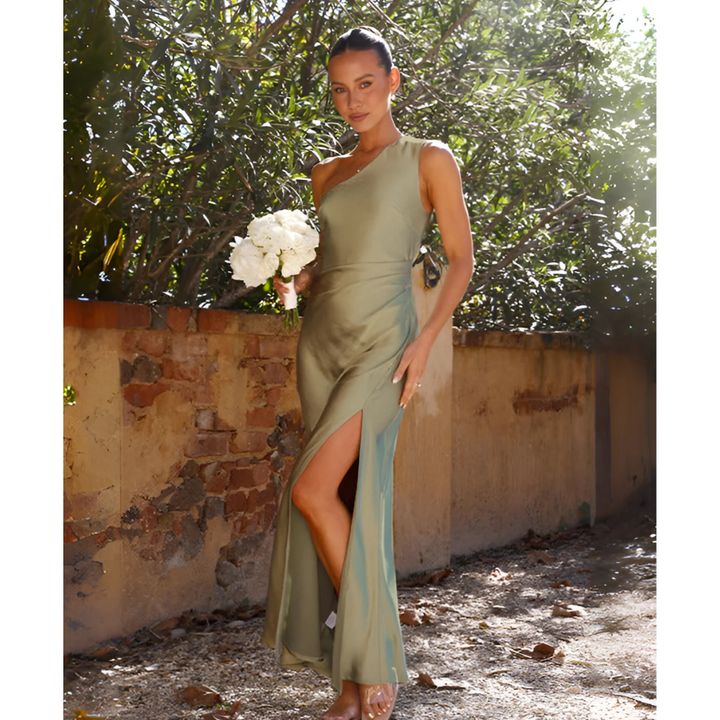 Daisy | Chic One Shoulder Satin Races Dress with Side Slit