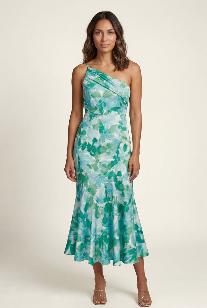 Daisy | Classic Floral One-Shoulder Midi Races Dress
