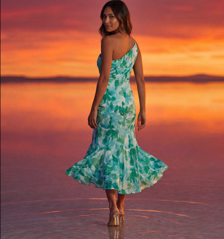 Daisy | Classic Floral One-Shoulder Midi Races Dress