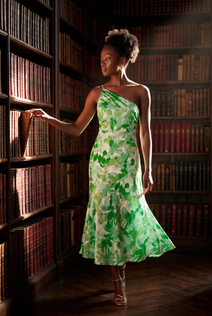 Daisy | Classic Floral One-Shoulder Midi Races Dress