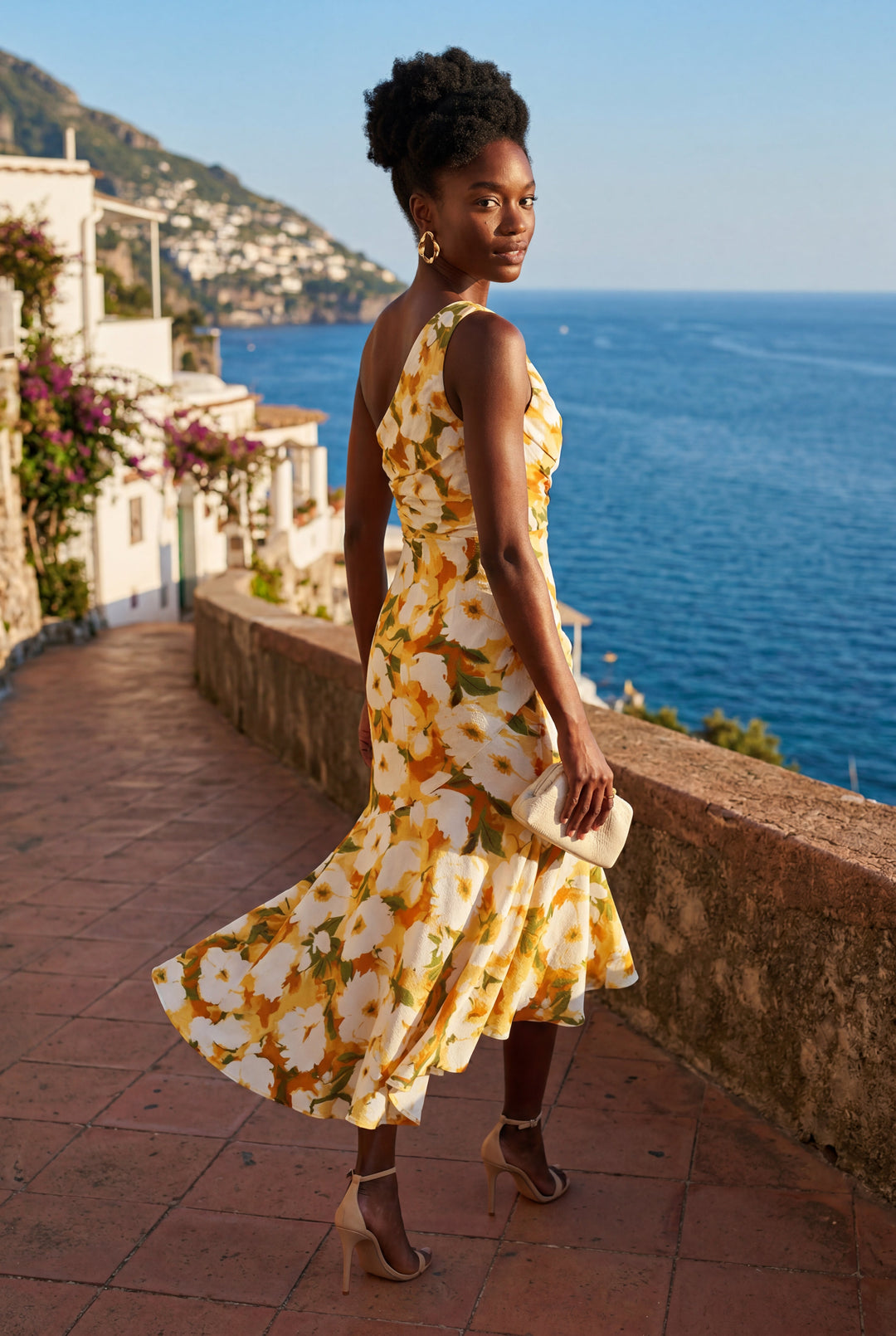 Daisy | Classic Floral One-Shoulder Midi Races Dress