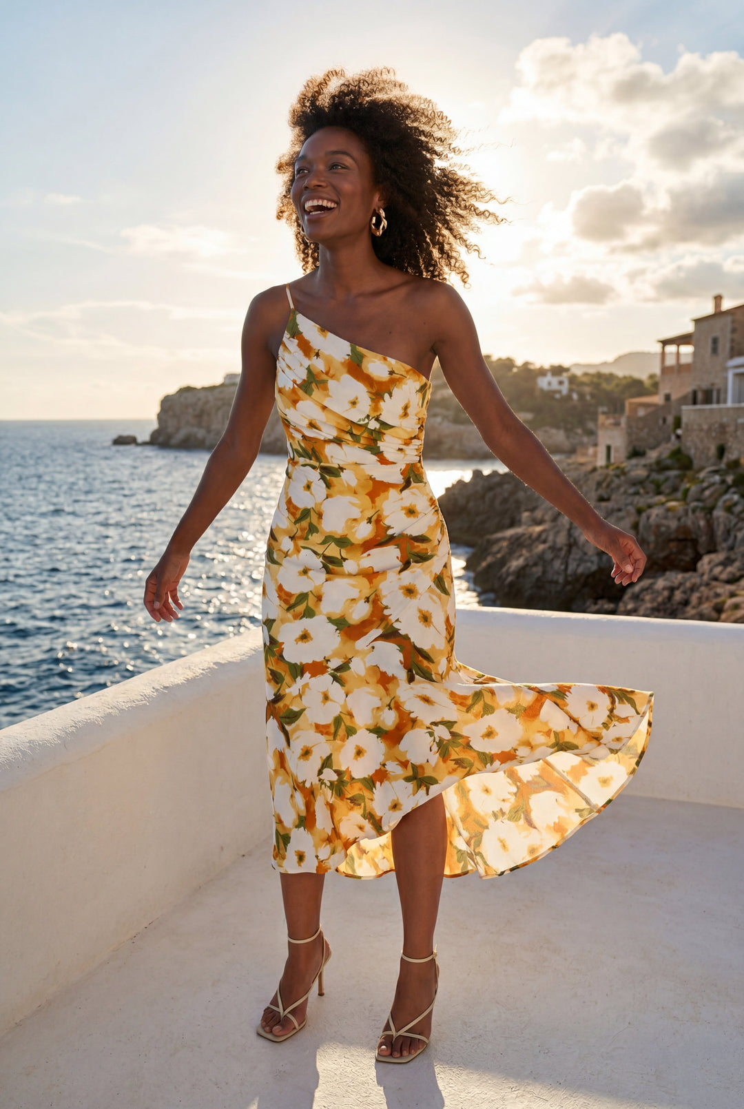 Daisy | Classic Floral One-Shoulder Midi Races Dress