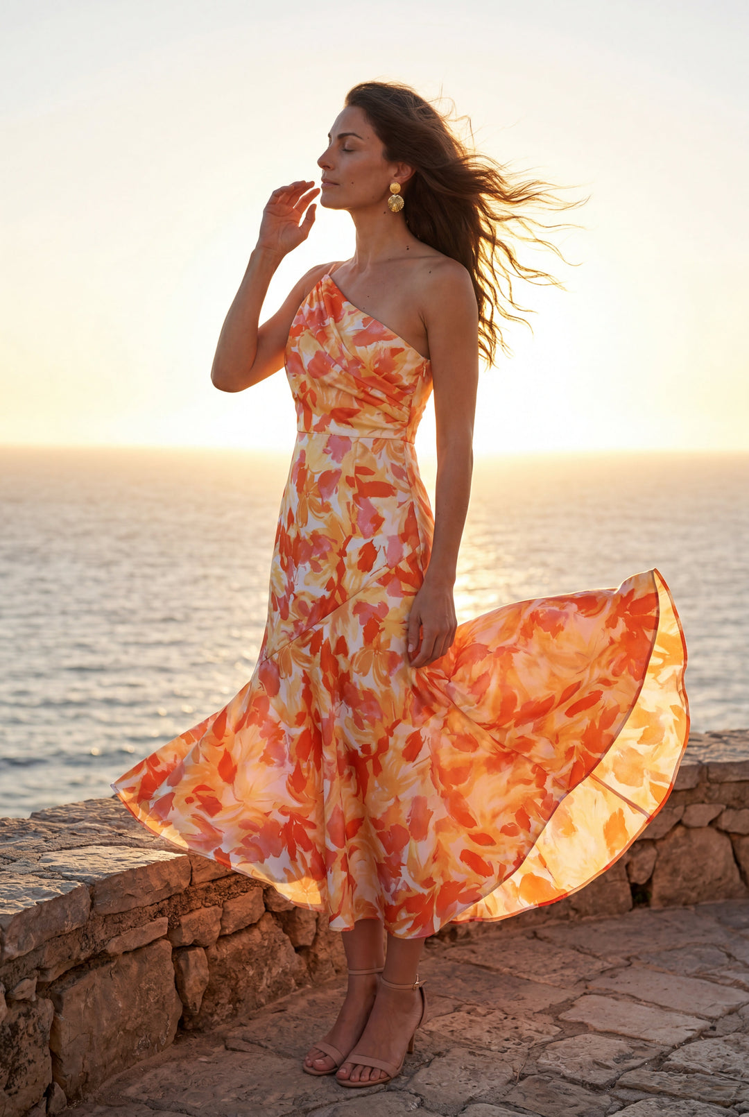 Daisy | Classic Floral One-Shoulder Midi Races Dress