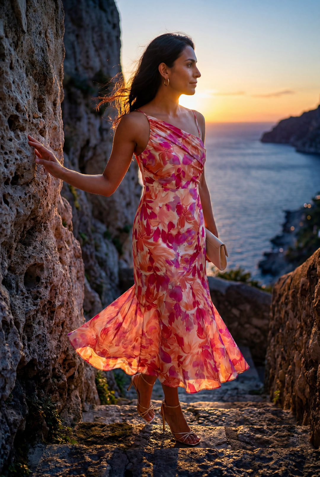Daisy | Classic Floral One-Shoulder Midi Races Dress