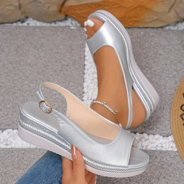 Daisy | Polished Peep Toe Platform Wedge Sandals