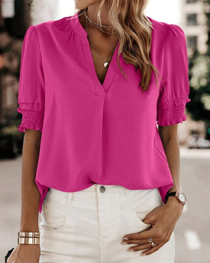 Daisy | Relaxed V-Neck Puff Sleeve Chiffon Blouse