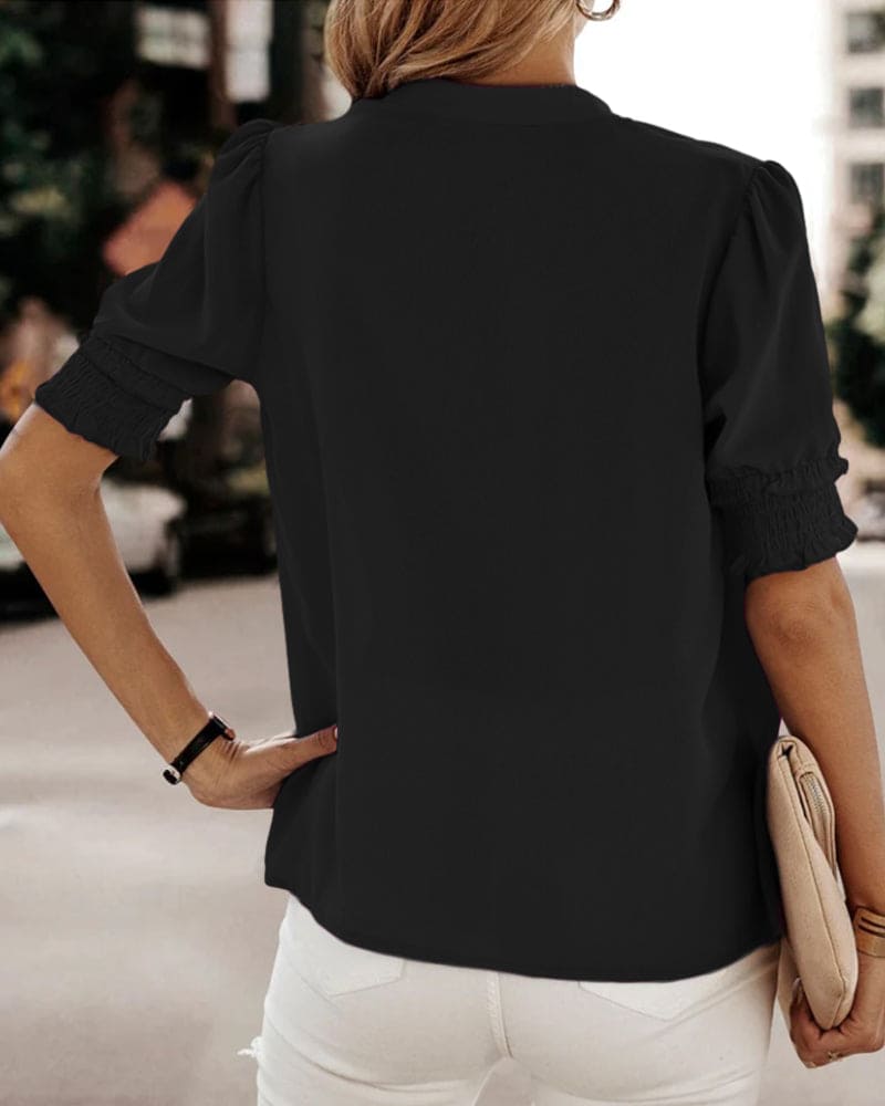 Daisy | Relaxed V-Neck Puff Sleeve Chiffon Blouse