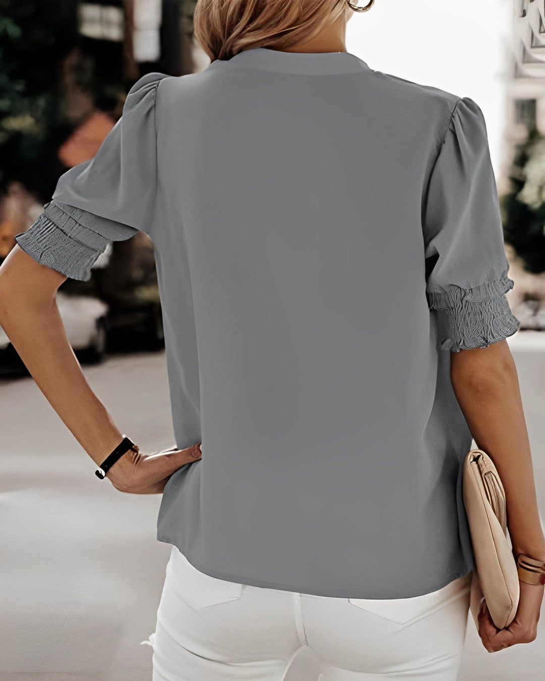 Daisy | Relaxed V-Neck Puff Sleeve Chiffon Blouse