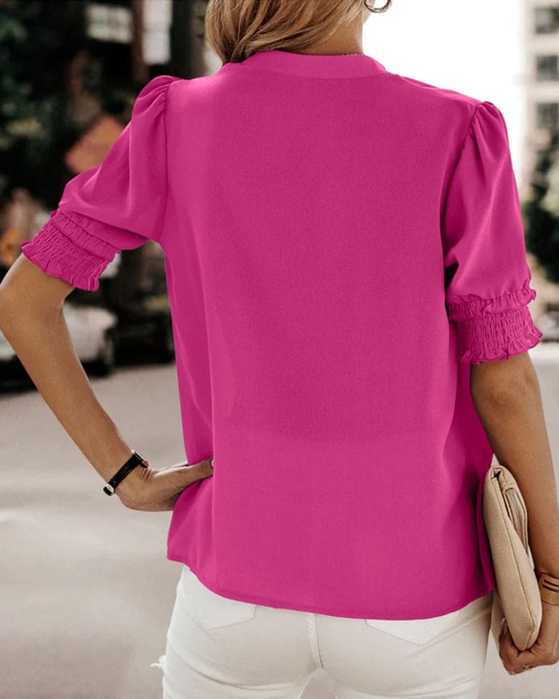 Daisy | Relaxed V-Neck Puff Sleeve Chiffon Blouse
