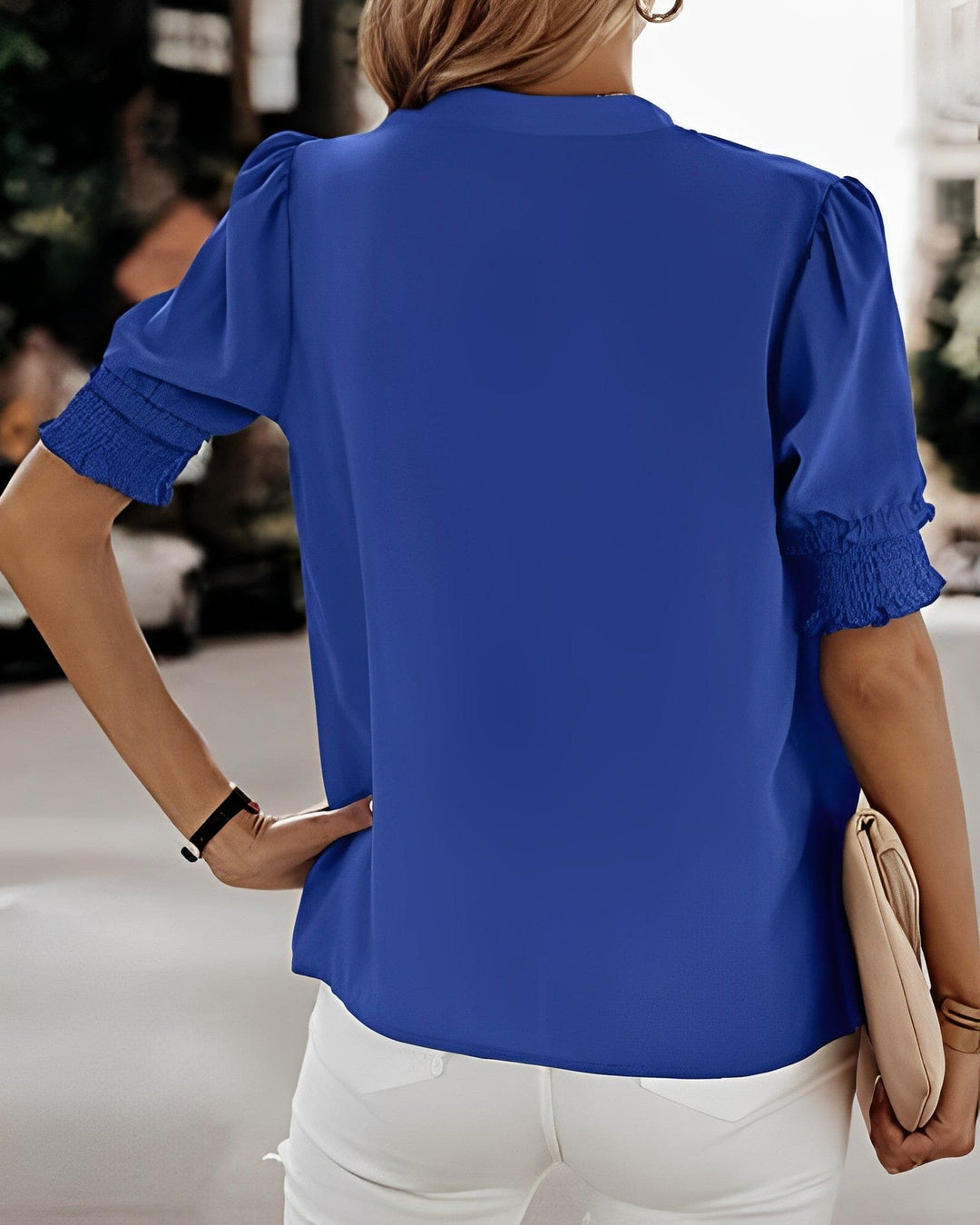 Daisy | Relaxed V-Neck Puff Sleeve Chiffon Blouse