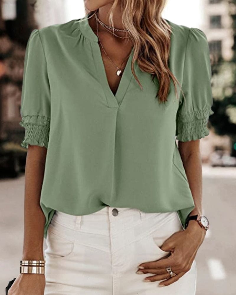 Daisy | Relaxed V-Neck Puff Sleeve Chiffon Blouse