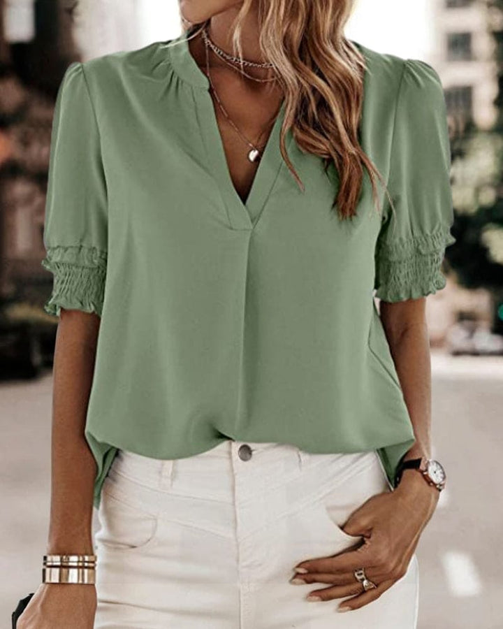 Daisy | Relaxed V-Neck Puff Sleeve Chiffon Blouse