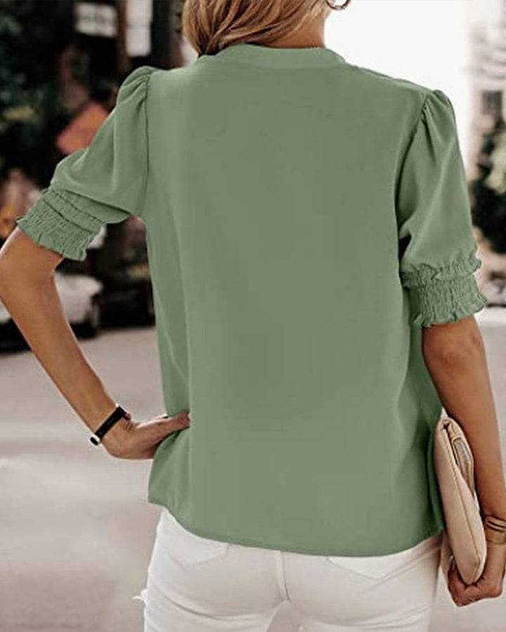 Daisy | Relaxed V-Neck Puff Sleeve Chiffon Blouse