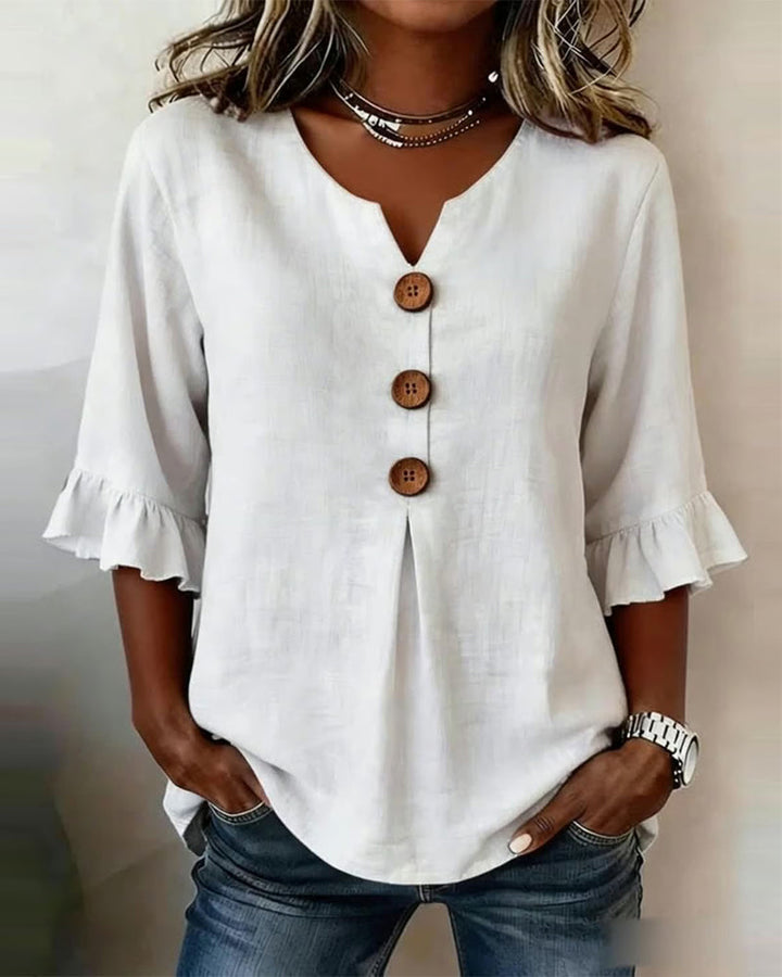 Daisy | Sophisticated Ruffle Sleeve Button Front Summer Top