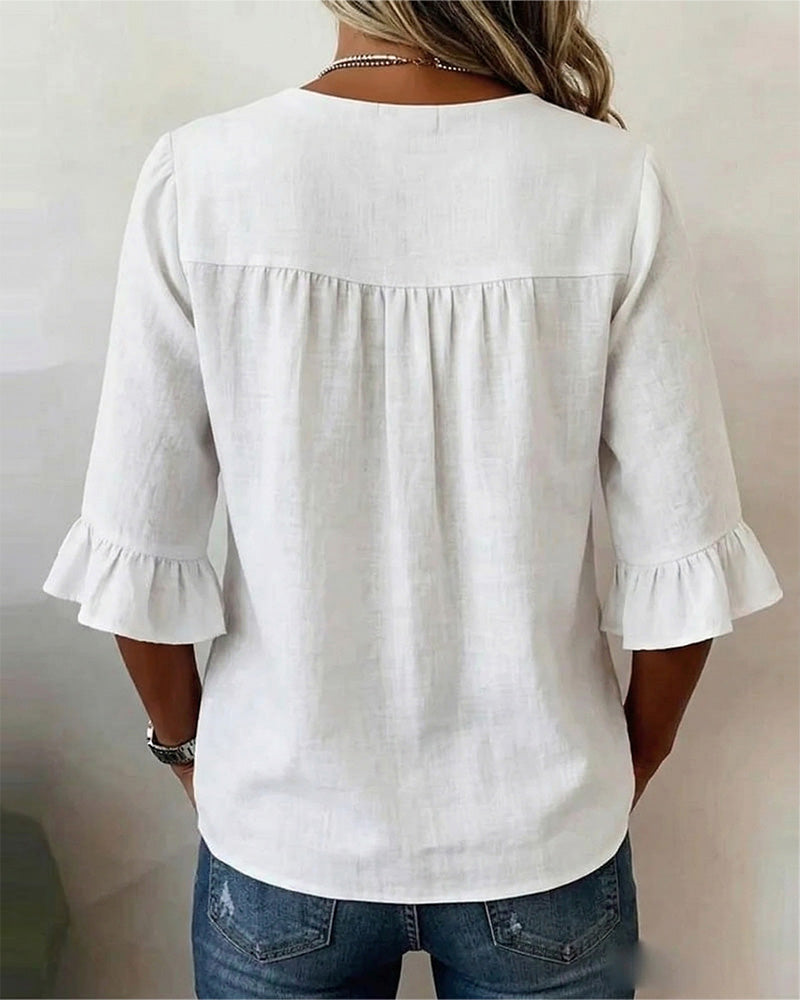 Daisy | Sophisticated Ruffle Sleeve Button Front Summer Top