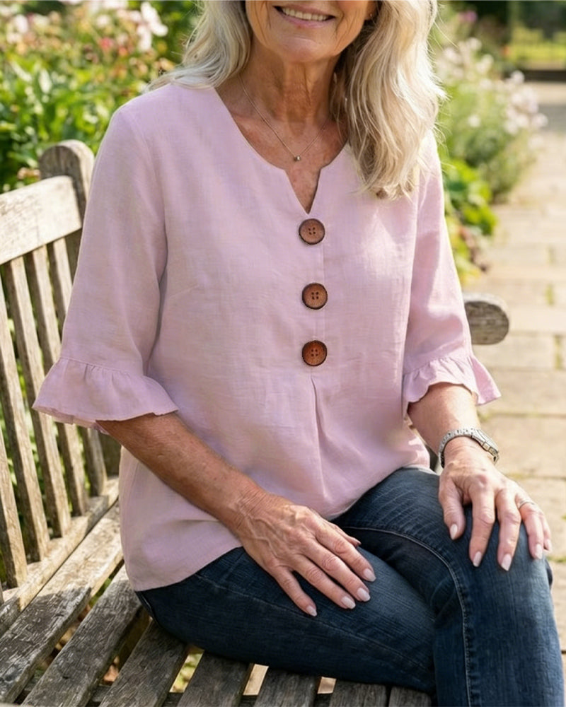 Daisy | Sophisticated Ruffle Sleeve Button Front Summer Top