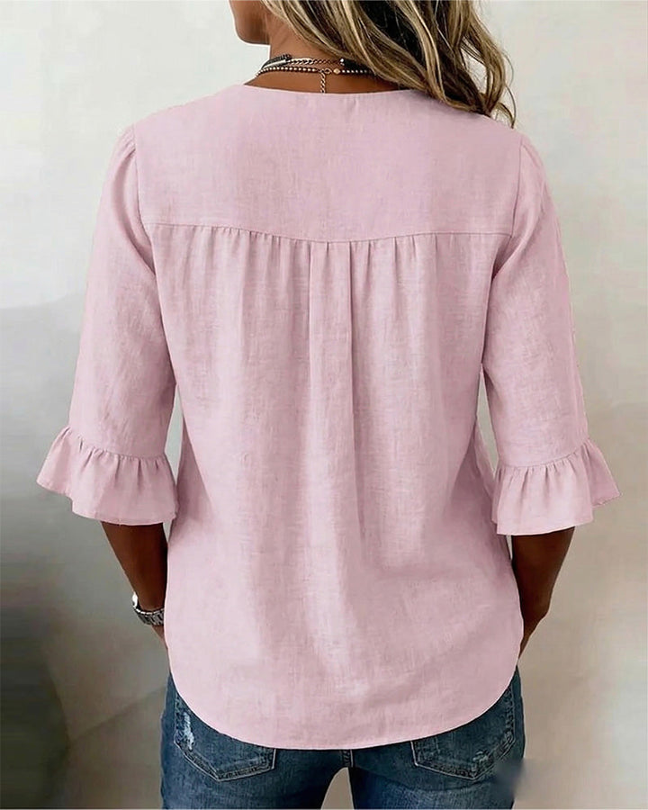 Daisy | Sophisticated Ruffle Sleeve Button Front Summer Top