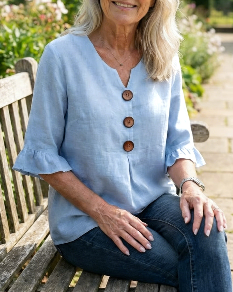 Daisy | Sophisticated Ruffle Sleeve Button Front Summer Top