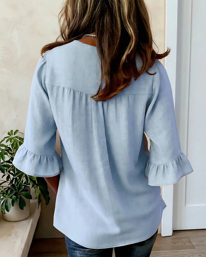 Daisy | Sophisticated Ruffle Sleeve Button Front Summer Top