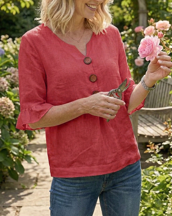 Daisy | Sophisticated Ruffle Sleeve Button Front Summer Top