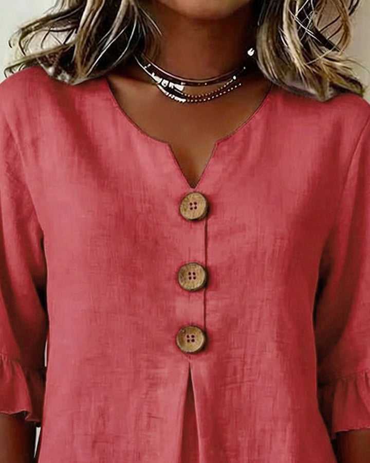 Daisy | Sophisticated Ruffle Sleeve Button Front Summer Top