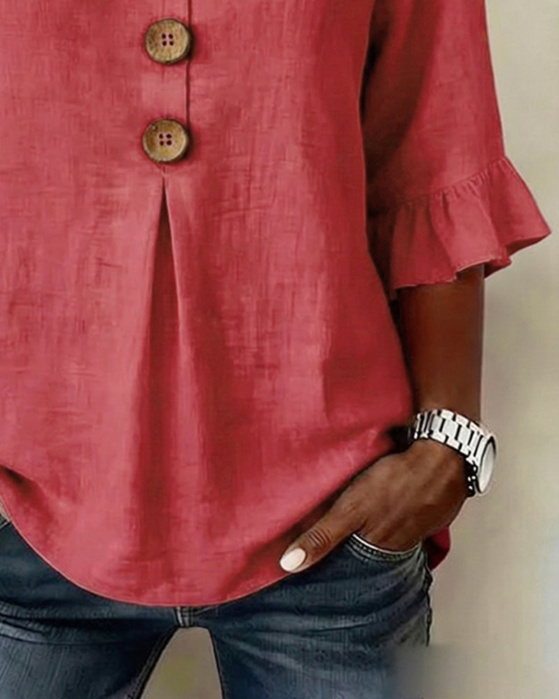 Daisy | Sophisticated Ruffle Sleeve Button Front Summer Top
