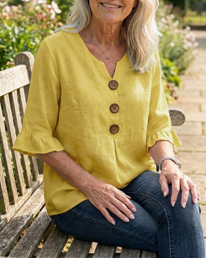 Daisy | Sophisticated Ruffle Sleeve Button Front Summer Top
