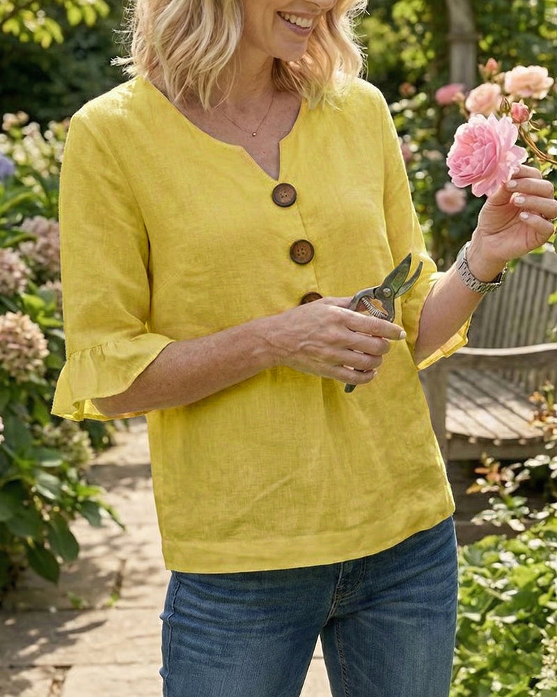 Daisy | Sophisticated Ruffle Sleeve Button Front Summer Top