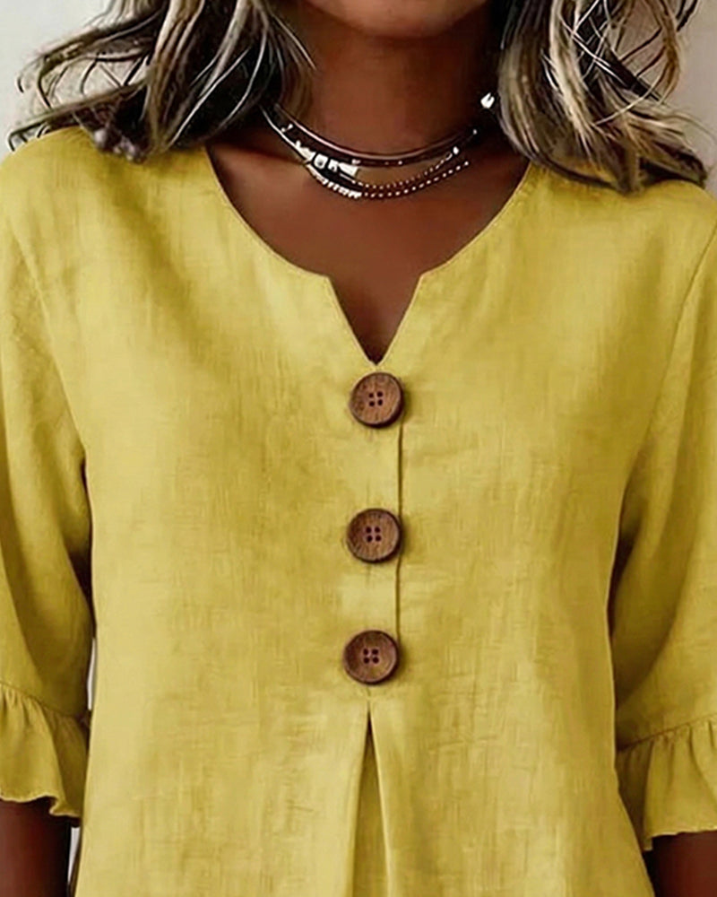 Daisy | Sophisticated Ruffle Sleeve Button Front Summer Top
