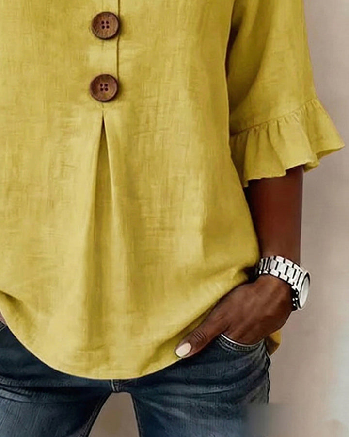 Daisy | Sophisticated Ruffle Sleeve Button Front Summer Top
