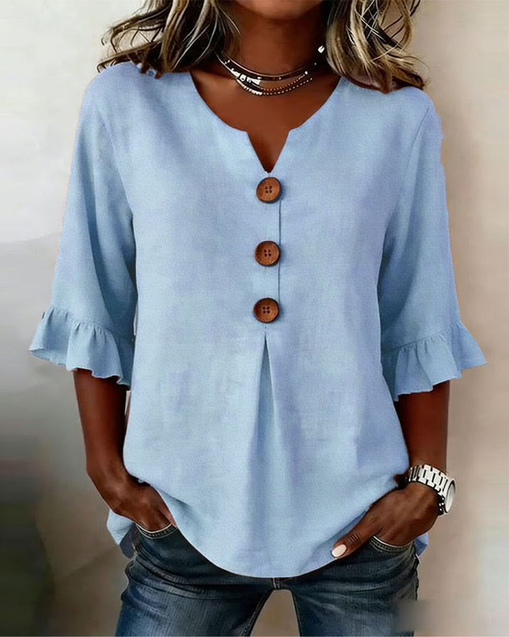 Daisy | Sophisticated Ruffle Sleeve Button Front Summer Top