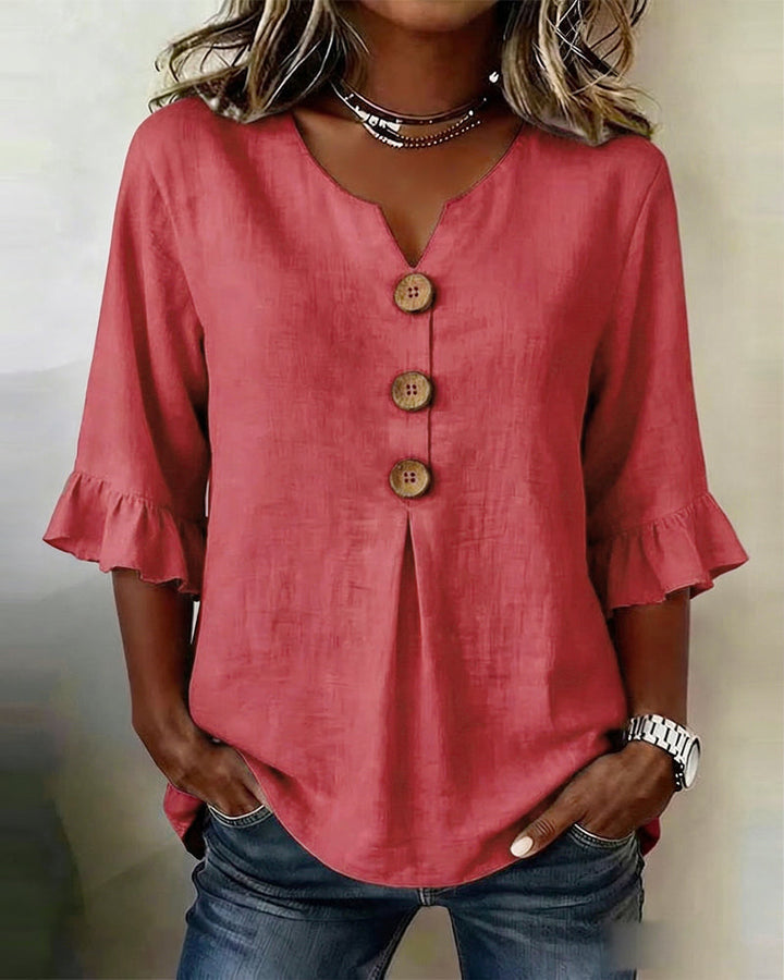 Daisy | Sophisticated Ruffle Sleeve Button Front Summer Top