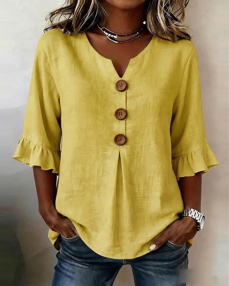 Daisy | Sophisticated Ruffle Sleeve Button Front Summer Top