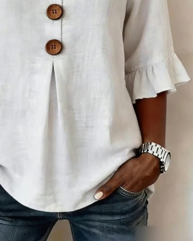 Daisy | Sophisticated Ruffle Sleeve Button Front Summer Top