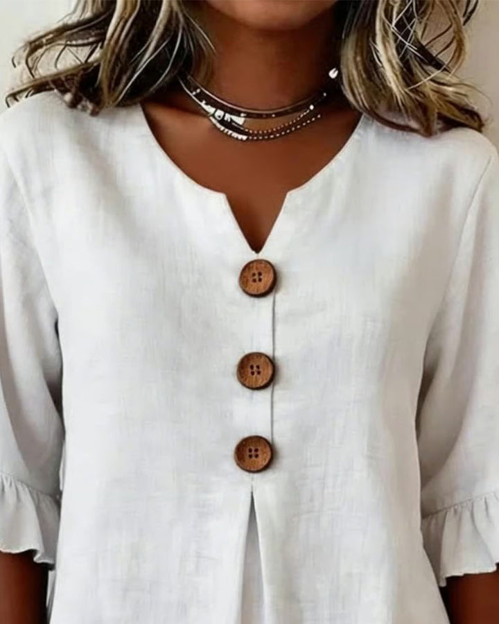 Daisy | Sophisticated Ruffle Sleeve Button Front Summer Top