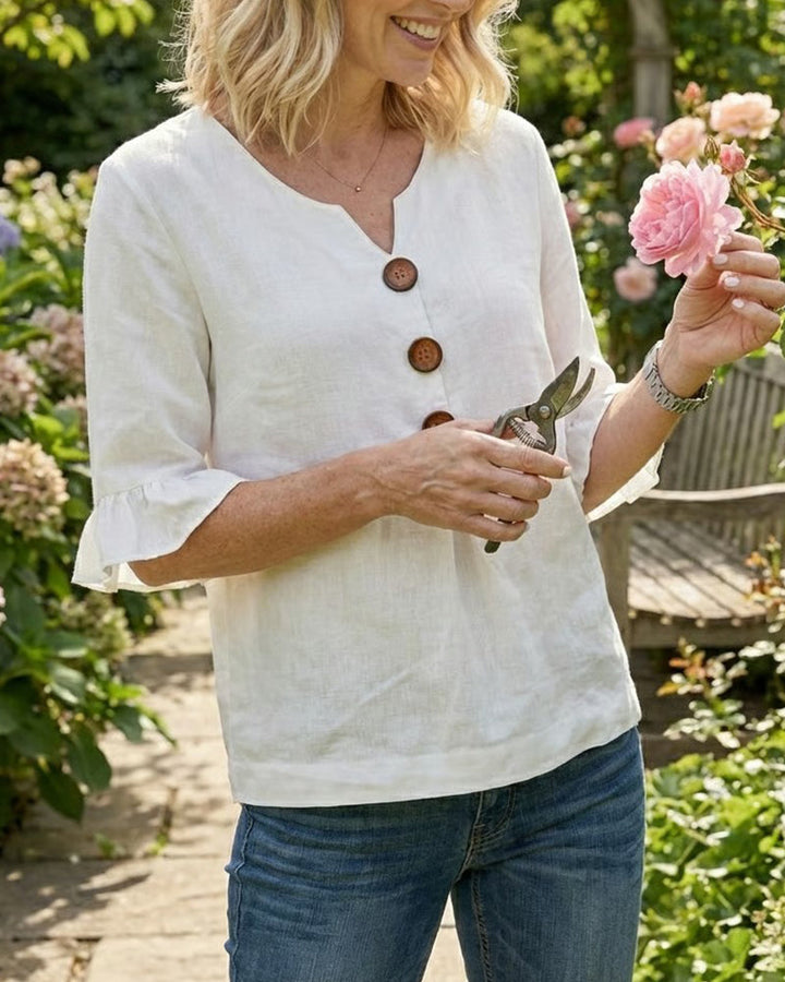 Daisy | Sophisticated Ruffle Sleeve Button Front Summer Top