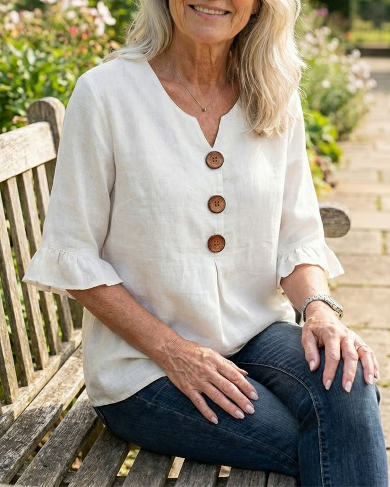 Daisy | Sophisticated Ruffle Sleeve Button Front Summer Top