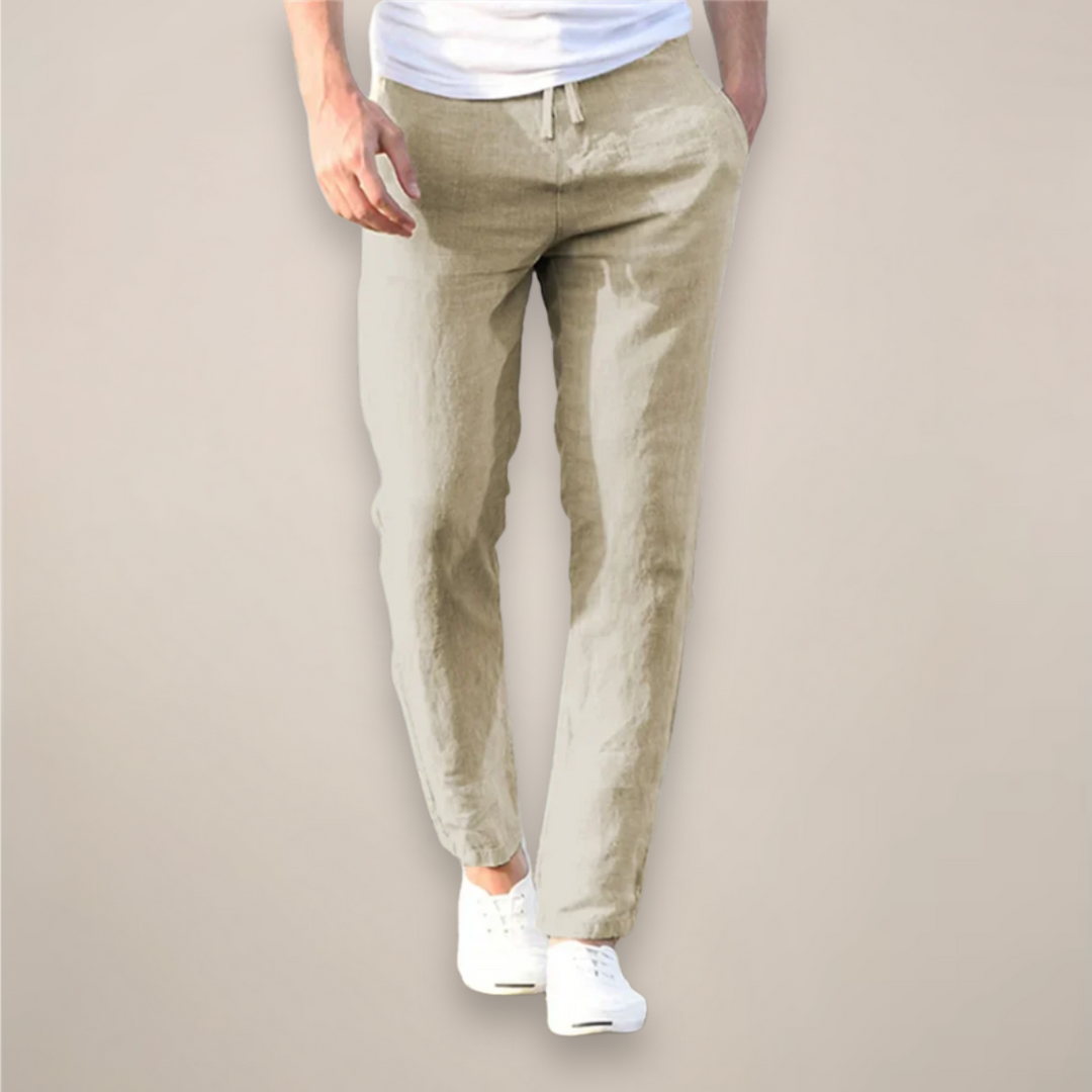 Daniel | Refined Straight Leg Linen Pants with Drawstring Waist