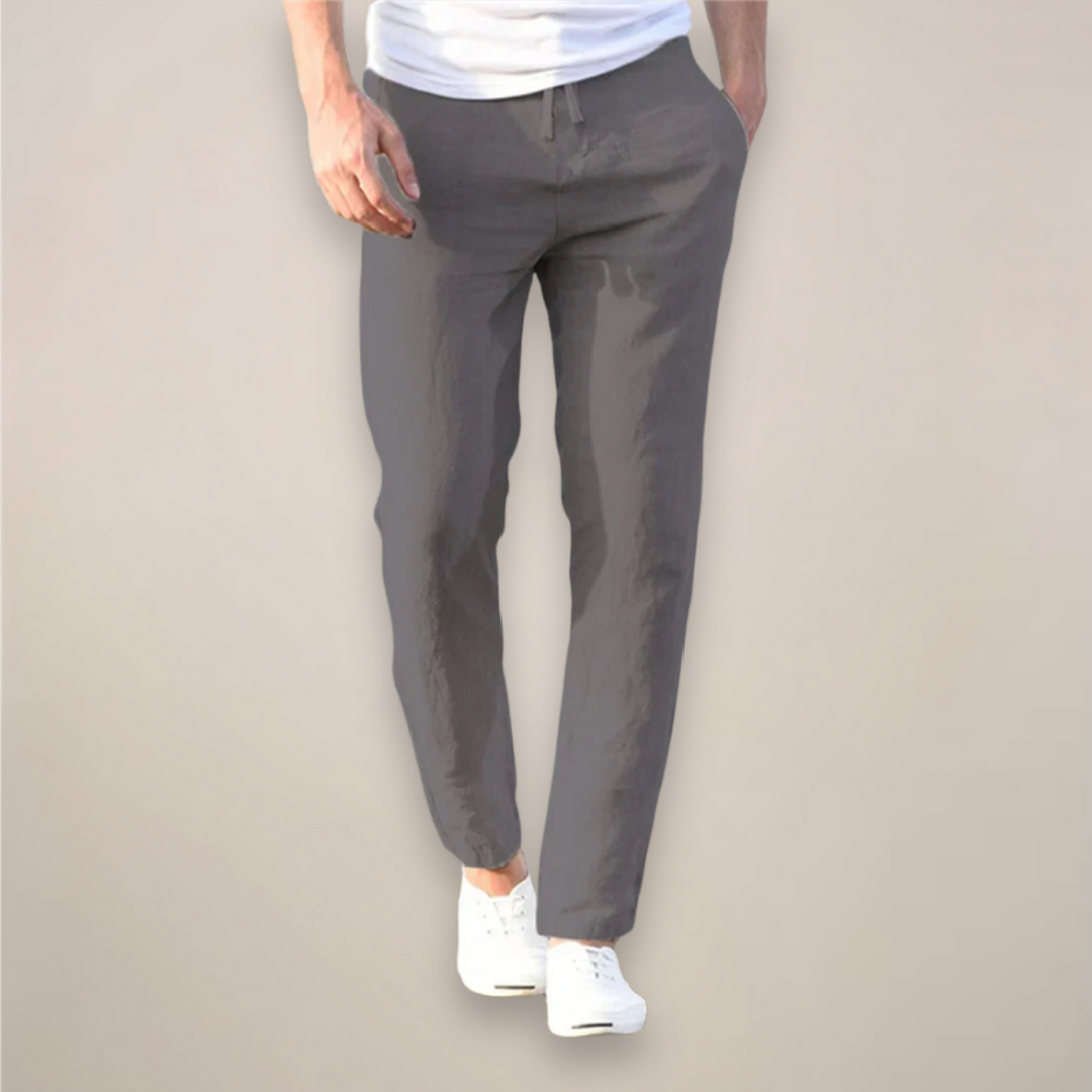 Daniel | Refined Straight Leg Linen Pants with Drawstring Waist