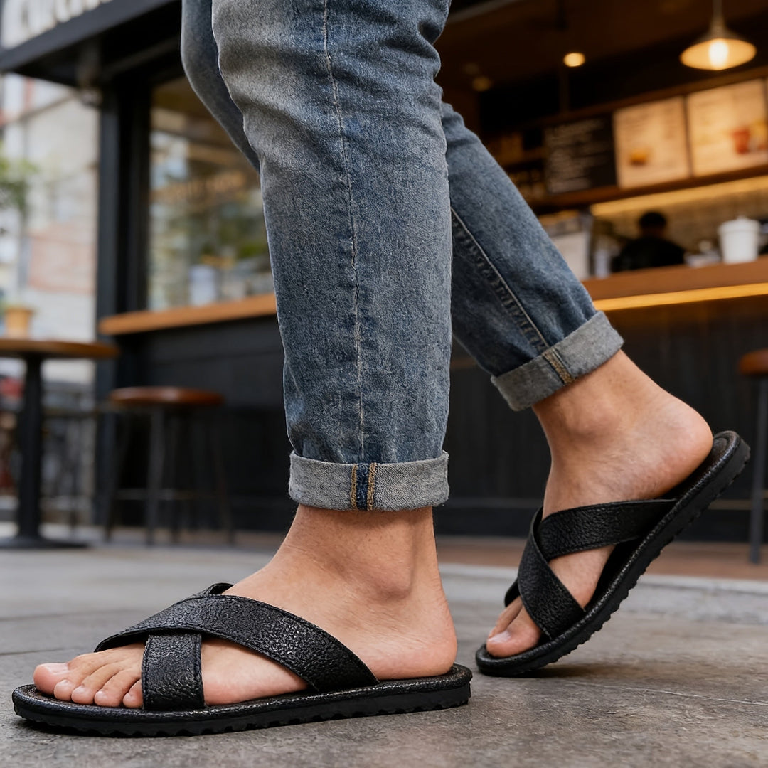 Daniel | Relaxed Cross Strap Slip On Mens Slides