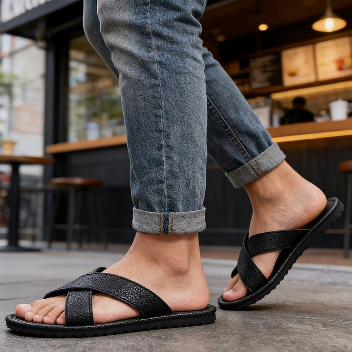 Daniel | Relaxed Cross Strap Slip On Mens Slides