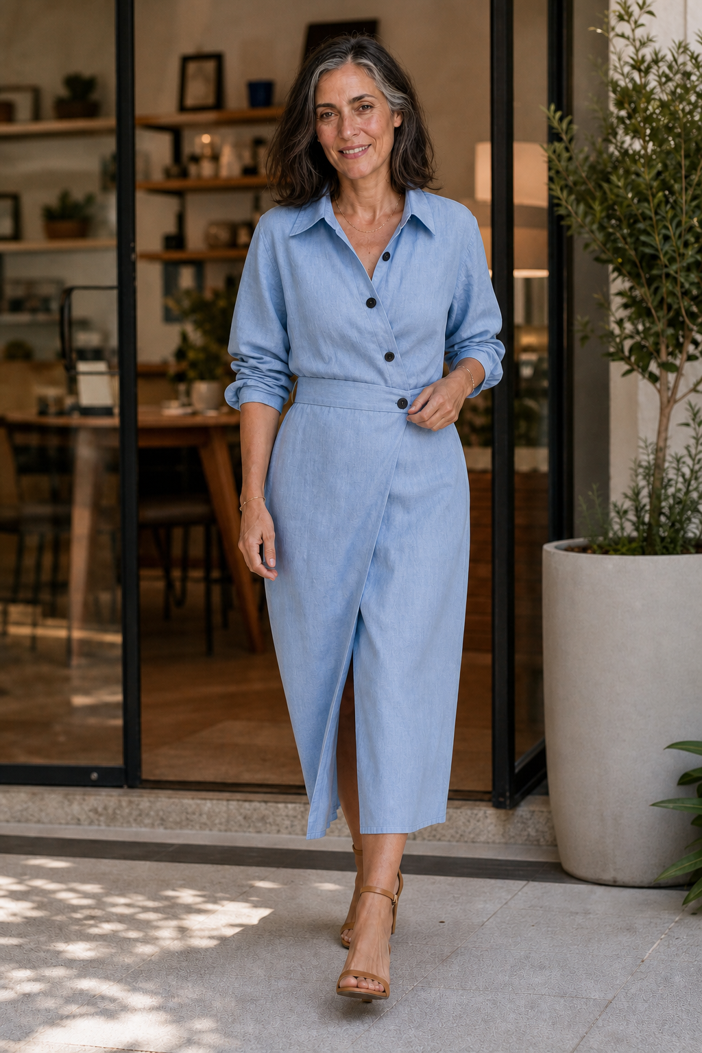 Delilah | Chic A-Line Wrap Midi Dress with Pockets